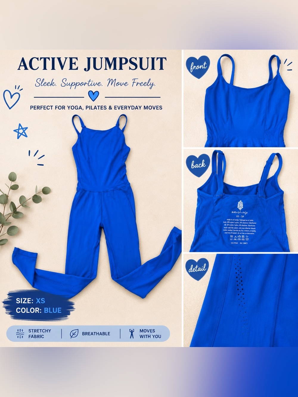 Free People Active Jumpsuit - Bright Blue